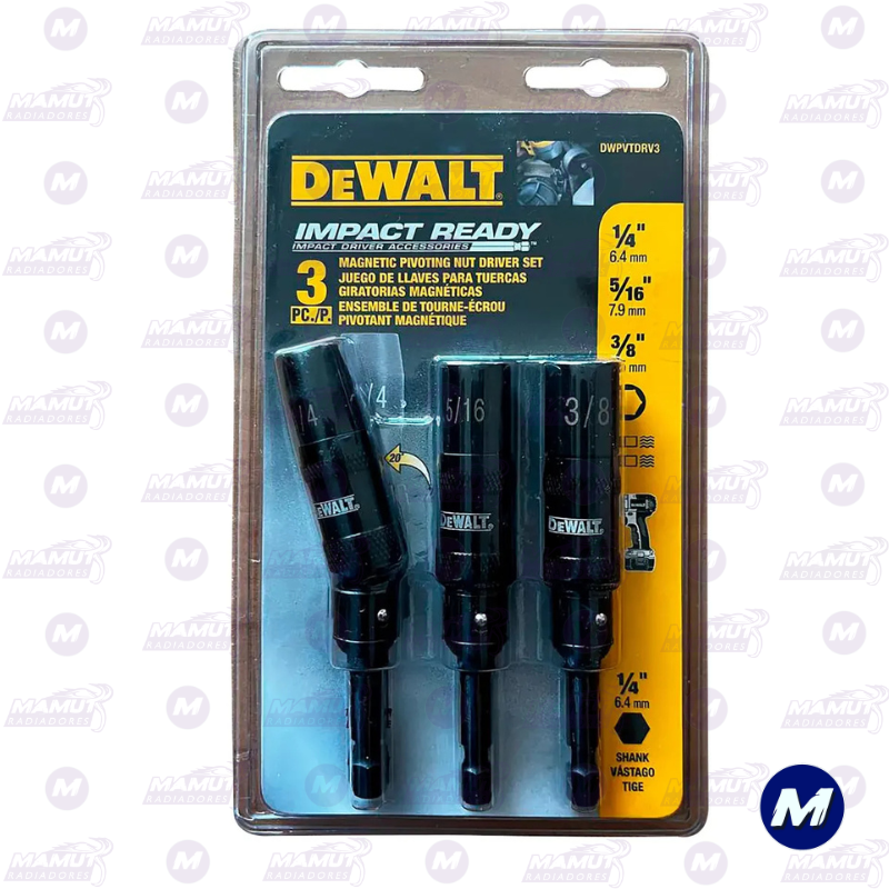 Destornilladores Tuercas Impacto Pivotante 3 Piezas Dewalt
